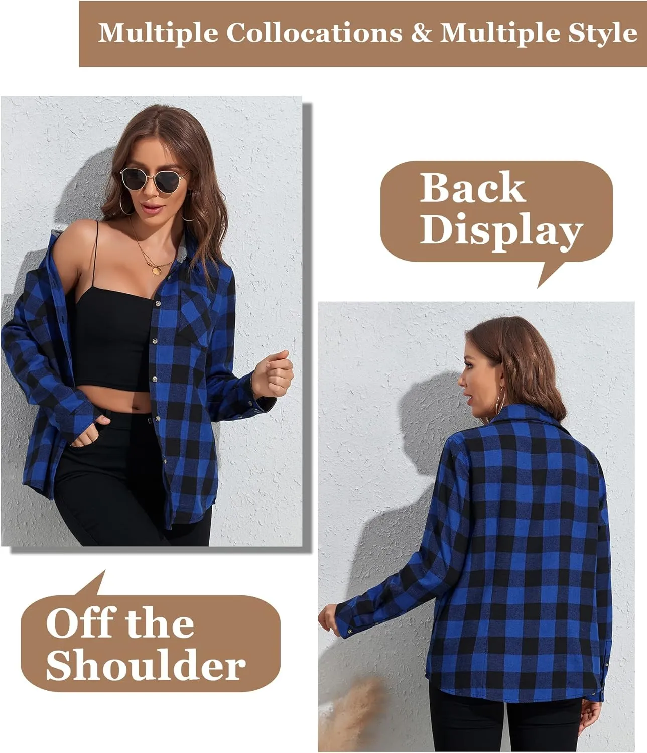 Deer Lady Plaid Flannel Shirts for Women Buffalo Plaid Shirts Oversized Long Sleeve Casual Button Down Blouse Top