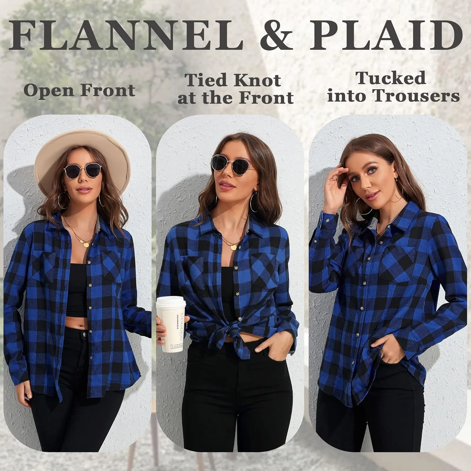 Deer Lady Plaid Flannel Shirts for Women Buffalo Plaid Shirts Oversized Long Sleeve Casual Button Down Blouse Top