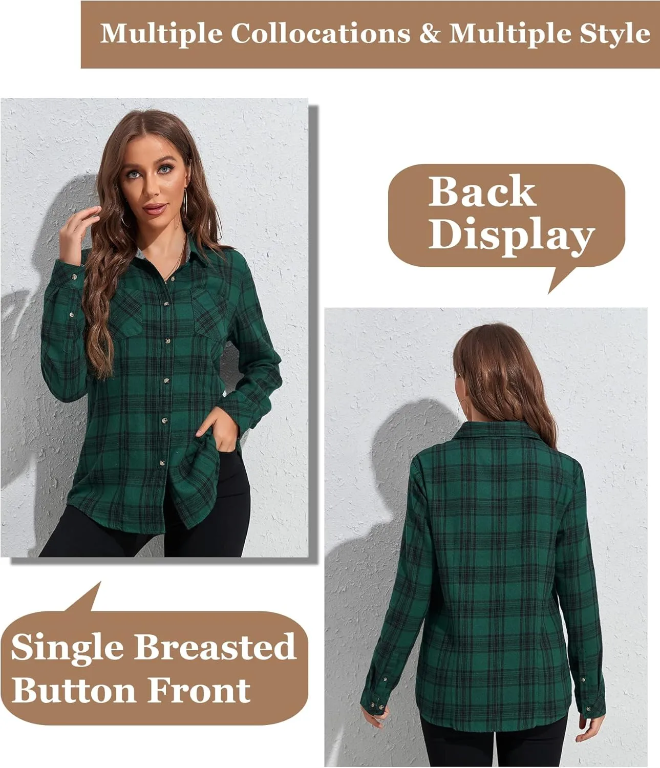 Deer Lady Plaid Flannel Shirts for Women Buffalo Plaid Shirts Oversized Long Sleeve Casual Button Down Blouse Top