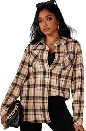 Deer Lady Plaid Flannel Shirts for Women Buffalo Plaid Shirts Oversized Long Sleeve Casual Button Down Blouse Top