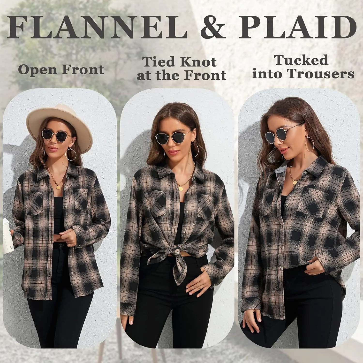 Deer Lady Plaid Flannel Shirts for Women Buffalo Plaid Shirts Oversized Long Sleeve Casual Button Down Blouse Top