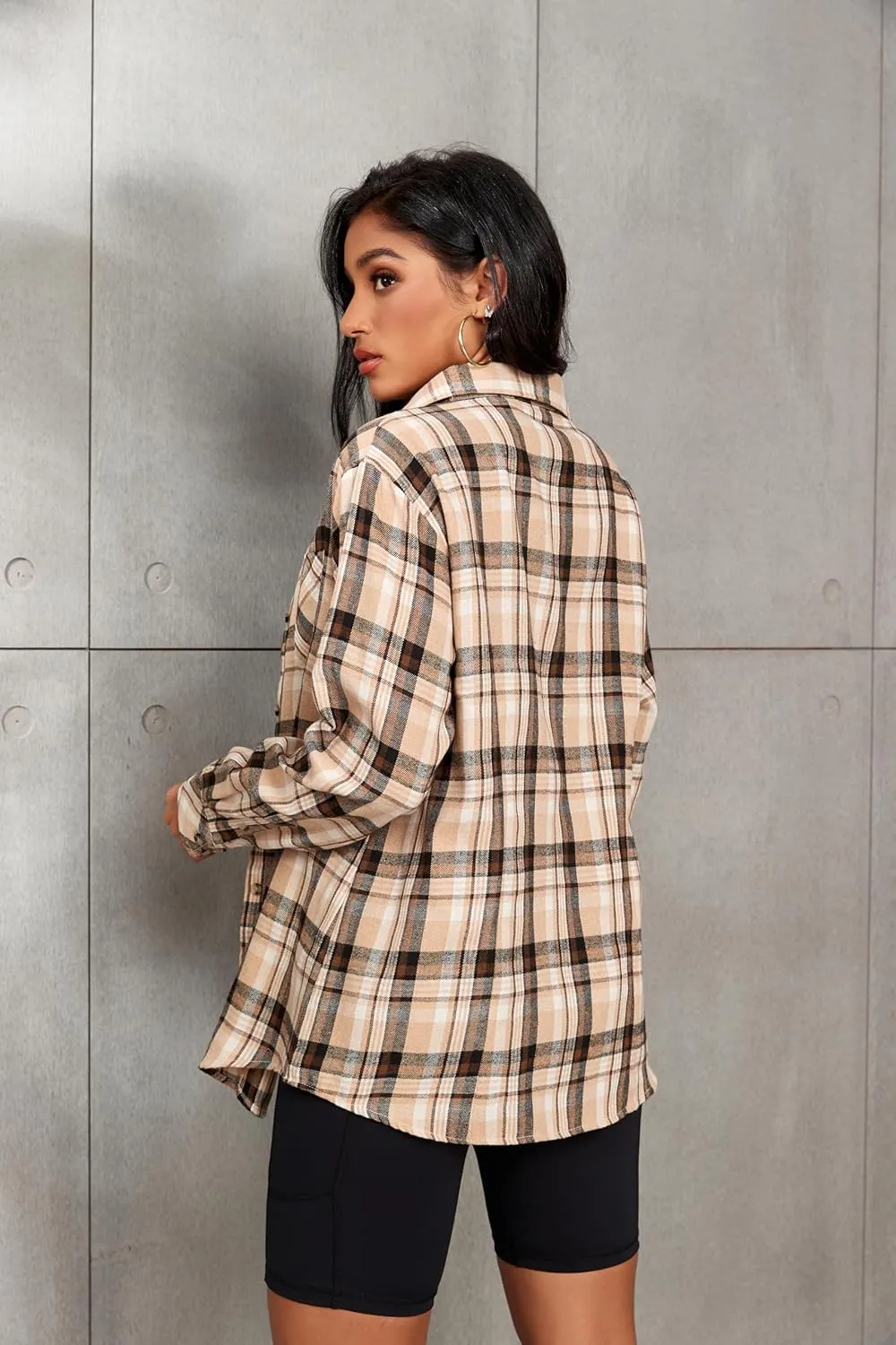 Deer Lady Plaid Flannel Shirts for Women Buffalo Plaid Shirts Oversized Long Sleeve Casual Button Down Blouse Top