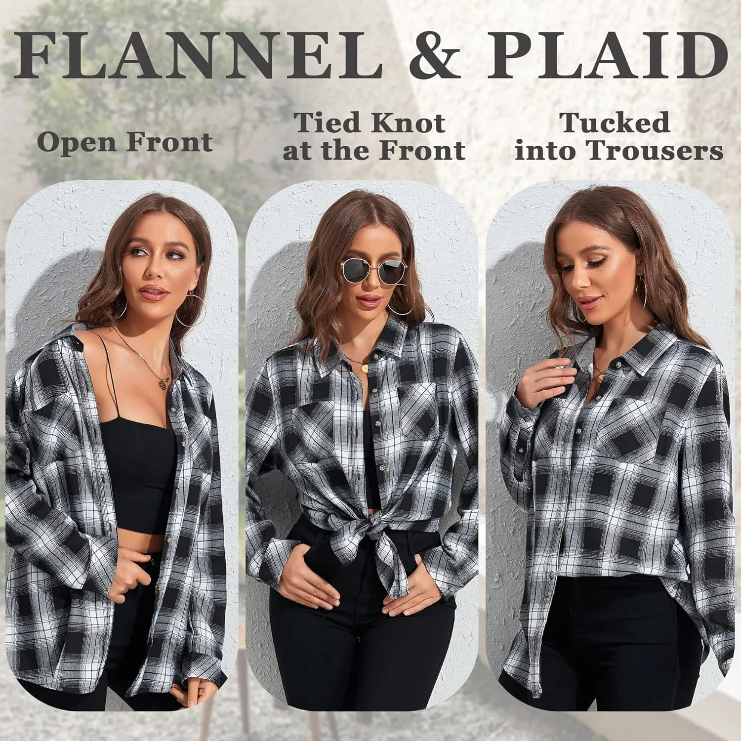 Deer Lady Plaid Flannel Shirts for Women Buffalo Plaid Shirts Oversized Long Sleeve Casual Button Down Blouse Top