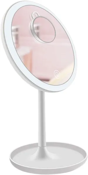 Desk LED Makeup Mirror with Lights with a 5X Magnification Handheld Foldable Portable Compact Mirrors - Round Base - Ideal Gift for Women Girls - White - Pack of 2