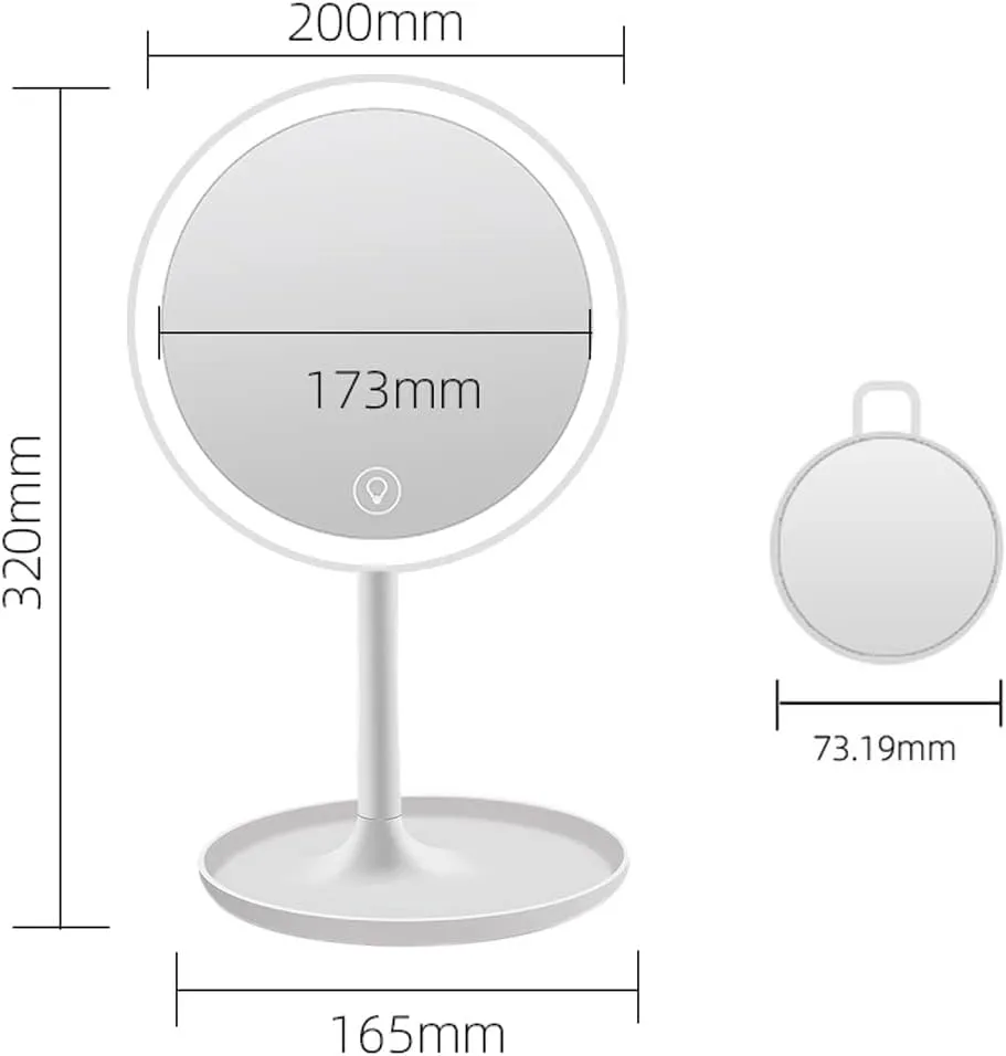 Desk LED Makeup Mirror with Lights with a 5X Magnification Handheld Foldable Portable Compact Mirrors - Round Base - Ideal Gift for Women Girls - White - Pack of 2