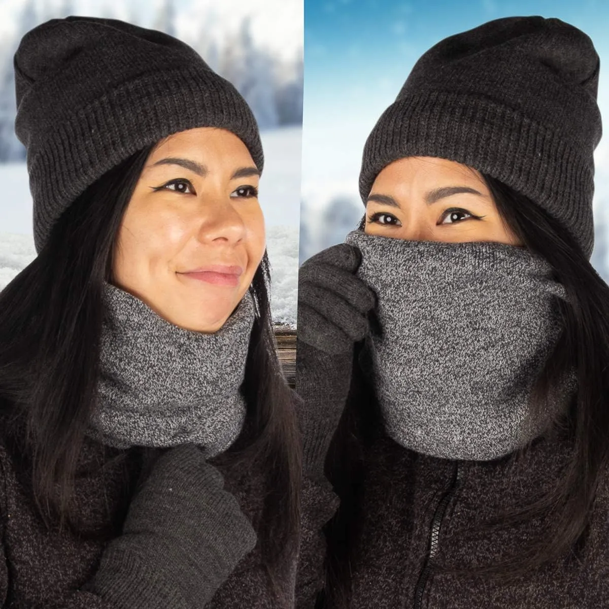 DG Hill Winter Neck Warmer - 2 Pack Face Mask Cold Weather - Neck Gaiter for Men Women Thick Thermal Fleece Lined Ski Outdoor