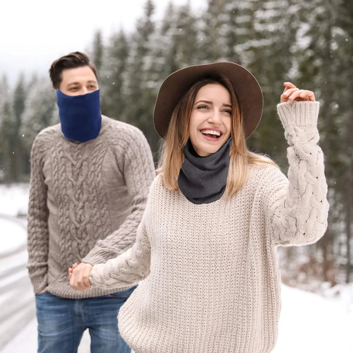 DG Hill Winter Neck Warmer - 2 Pack Face Mask Cold Weather - Neck Gaiter for Men Women Thick Thermal Fleece Lined Ski Outdoor