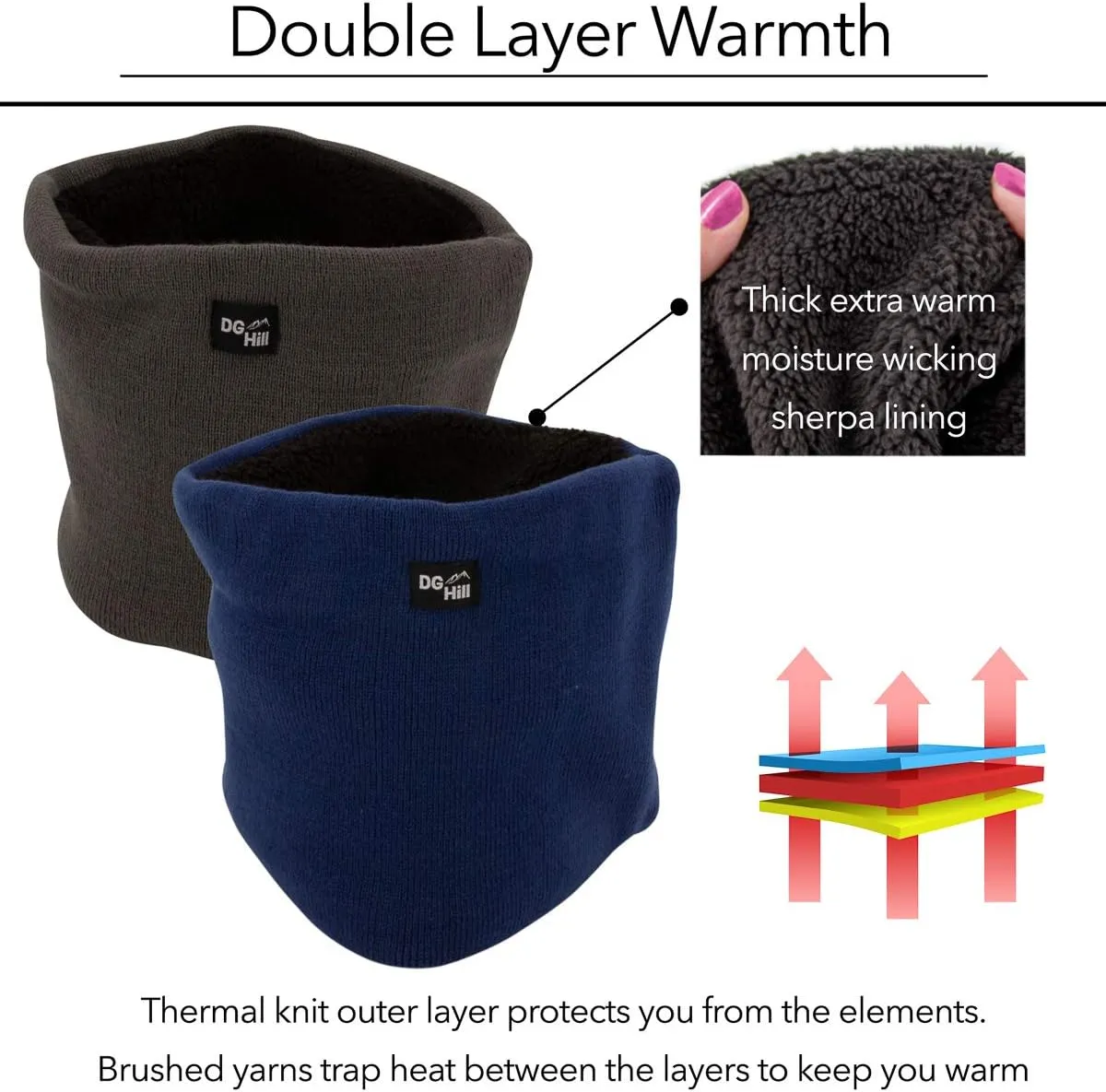 DG Hill Winter Neck Warmer - 2 Pack Face Mask Cold Weather - Neck Gaiter for Men Women Thick Thermal Fleece Lined Ski Outdoor