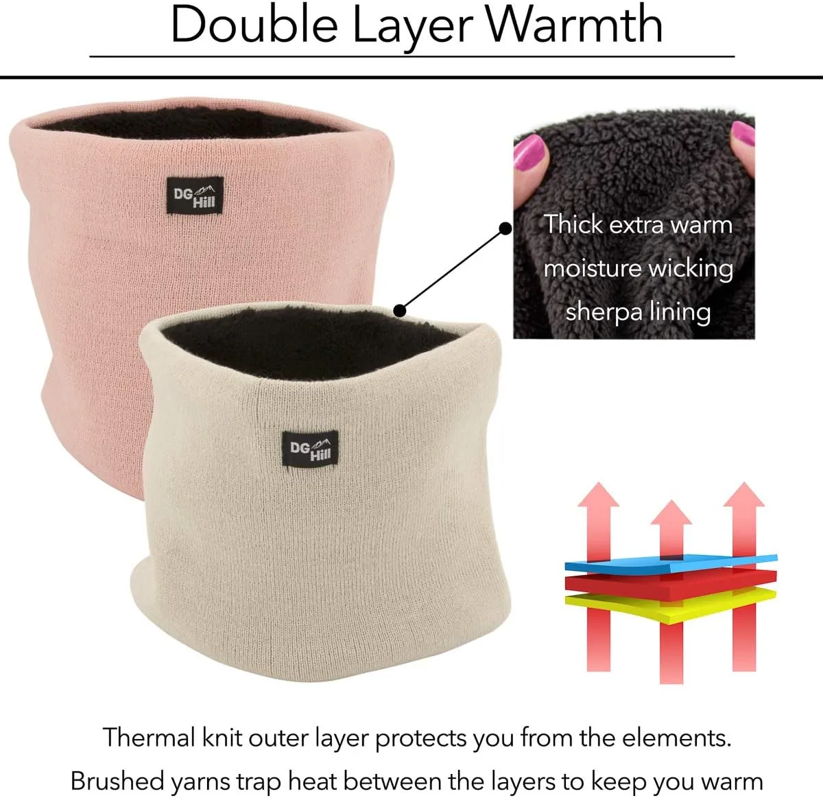 DG Hill Winter Neck Warmer - 2 Pack Face Mask Cold Weather - Neck Gaiter for Men Women Thick Thermal Fleece Lined Ski Outdoor