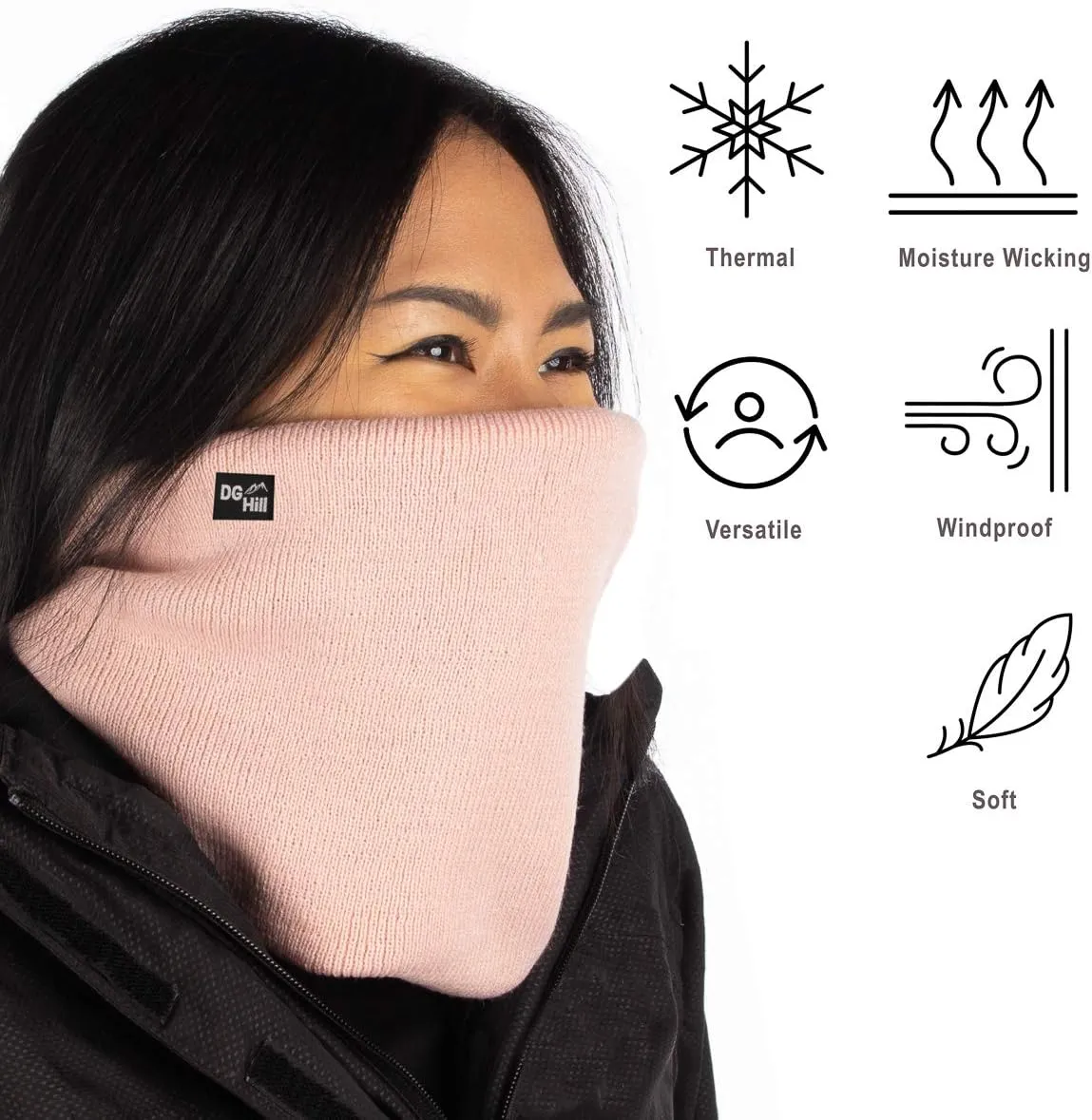 DG Hill Winter Neck Warmer - 2 Pack Face Mask Cold Weather - Neck Gaiter for Men Women Thick Thermal Fleece Lined Ski Outdoor