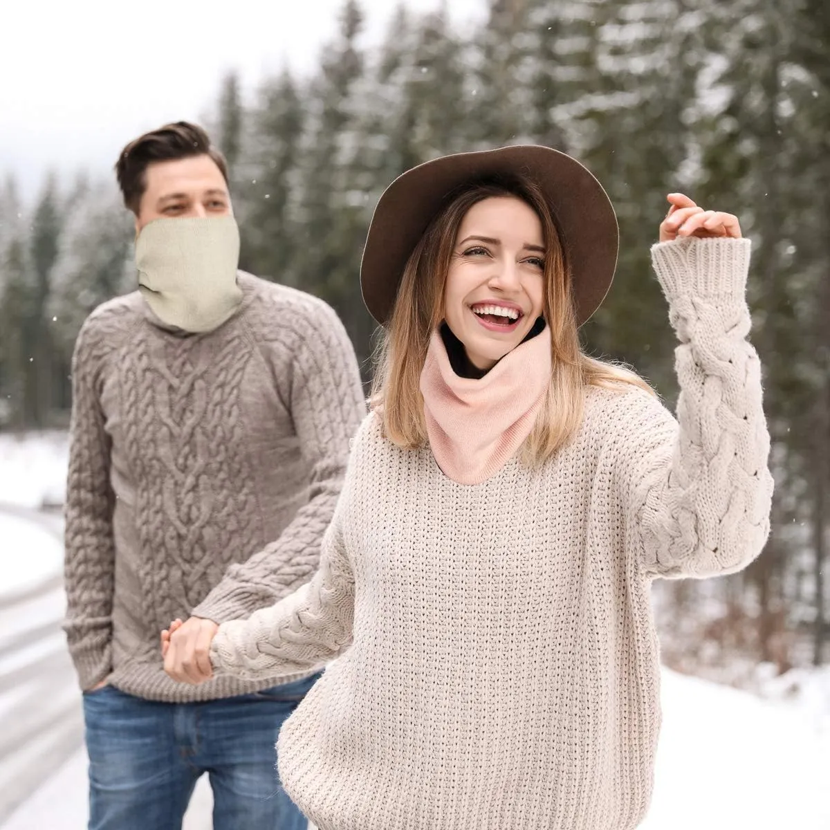 DG Hill Winter Neck Warmer - 2 Pack Face Mask Cold Weather - Neck Gaiter for Men Women Thick Thermal Fleece Lined Ski Outdoor