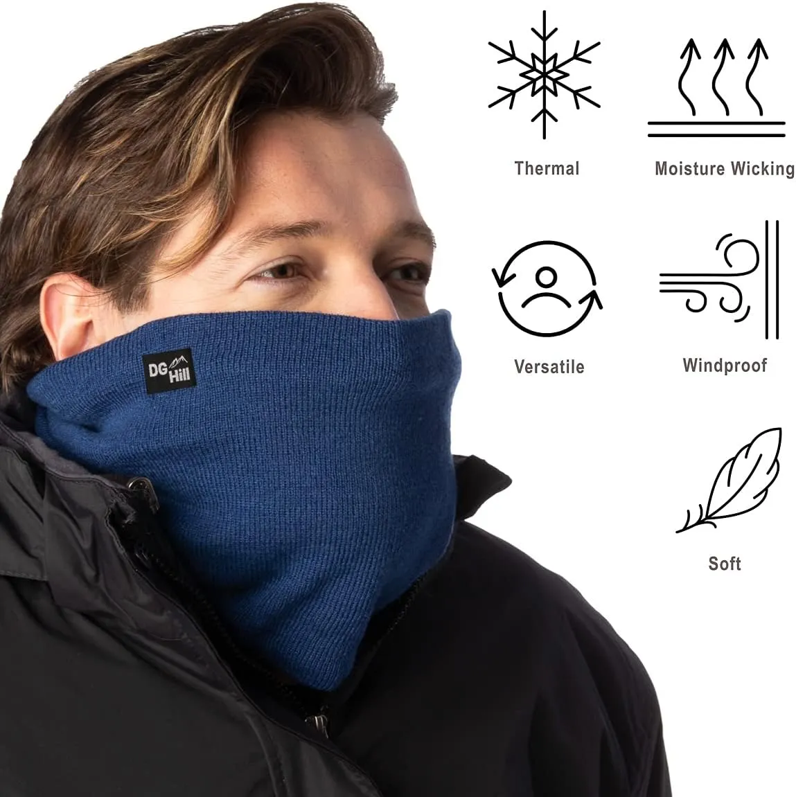 DG Hill Winter Neck Warmer - 2 Pack Face Mask Cold Weather - Neck Gaiter for Men Women Thick Thermal Fleece Lined Ski Outdoor
