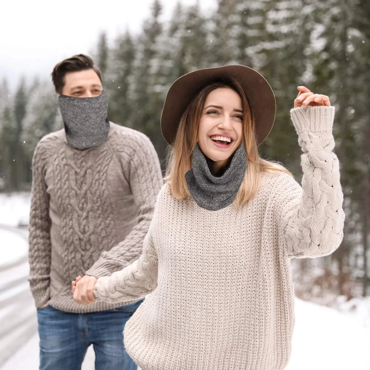 DG Hill Winter Neck Warmer - 2 Pack Face Mask Cold Weather - Neck Gaiter for Men Women Thick Thermal Fleece Lined Ski Outdoor