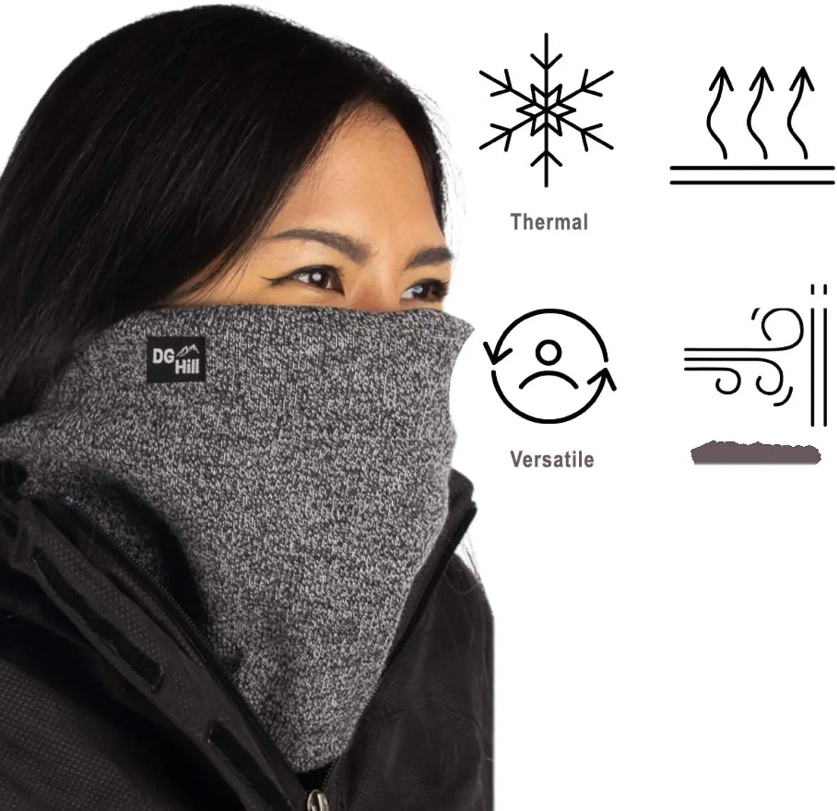 DG Hill Winter Neck Warmer - 2 Pack Face Mask Cold Weather - Neck Gaiter for Men Women Thick Thermal Fleece Lined Ski Outdoor