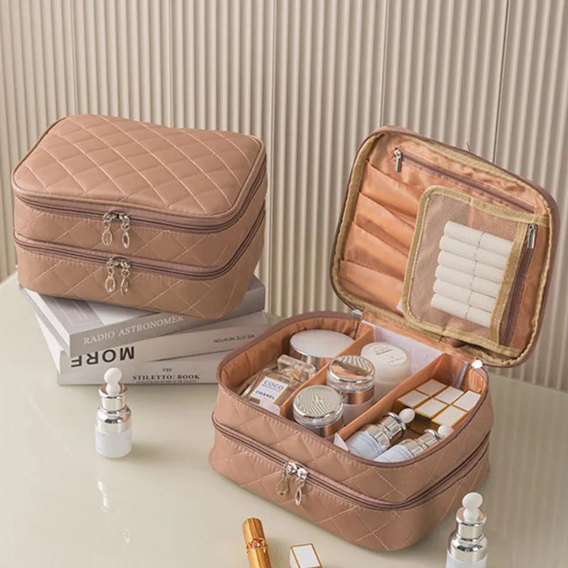 Diamond Grid Waterproof Large Capacity Multifunctional Cosmetic Bags