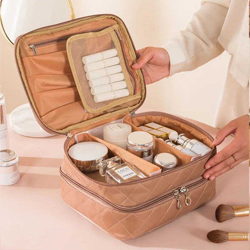 Diamond Grid Waterproof Large Capacity Multifunctional Cosmetic Bags