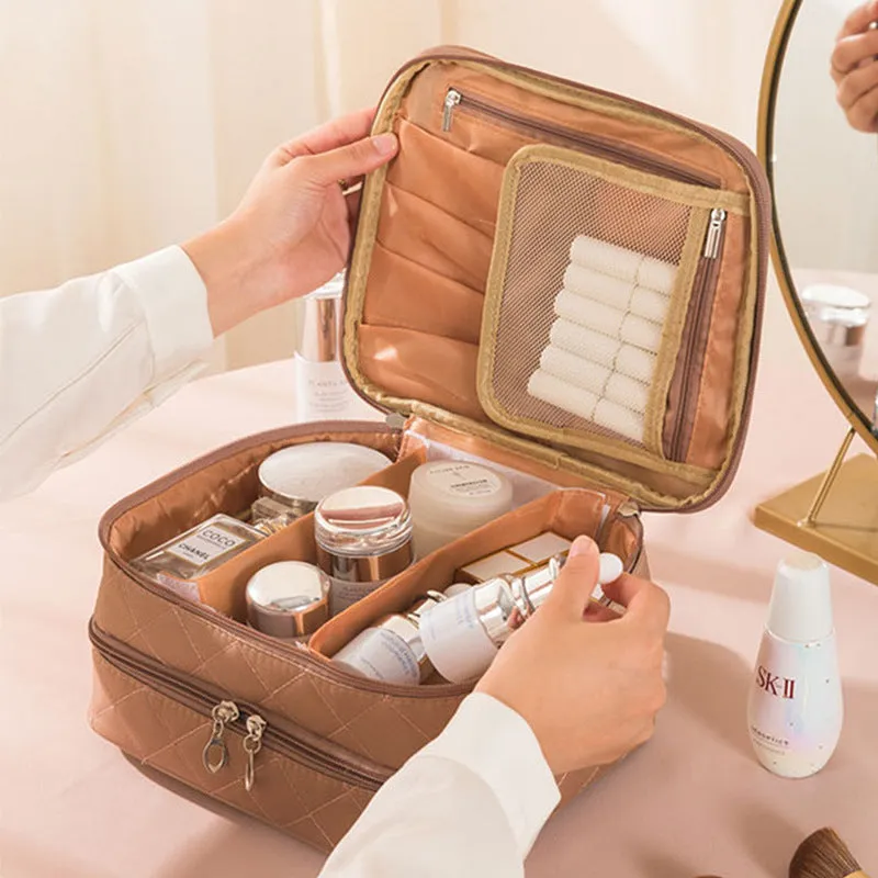 Diamond Grid Waterproof Large Capacity Multifunctional Cosmetic Bags