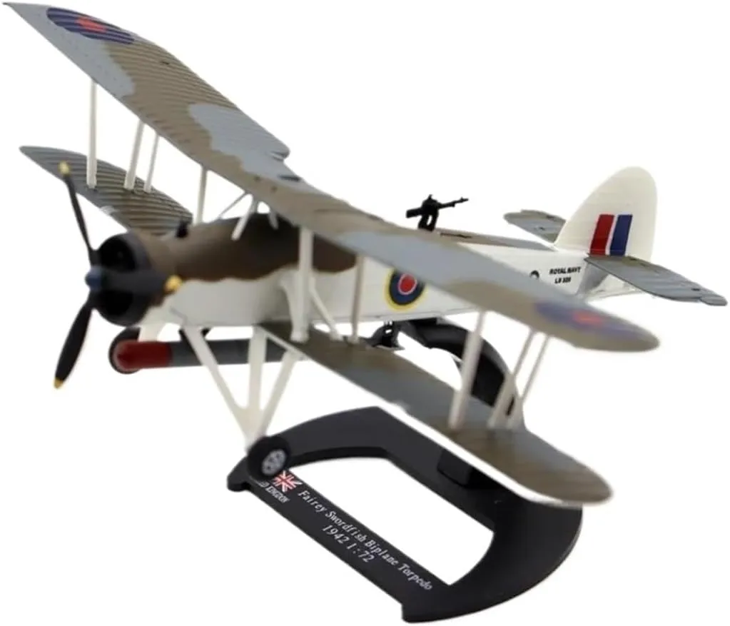 Diecast Plane Model 1：72 Scale for 1942 Fairey Swordfish Biplane Torpedo Bomber Diecast Alloy Souvenirs