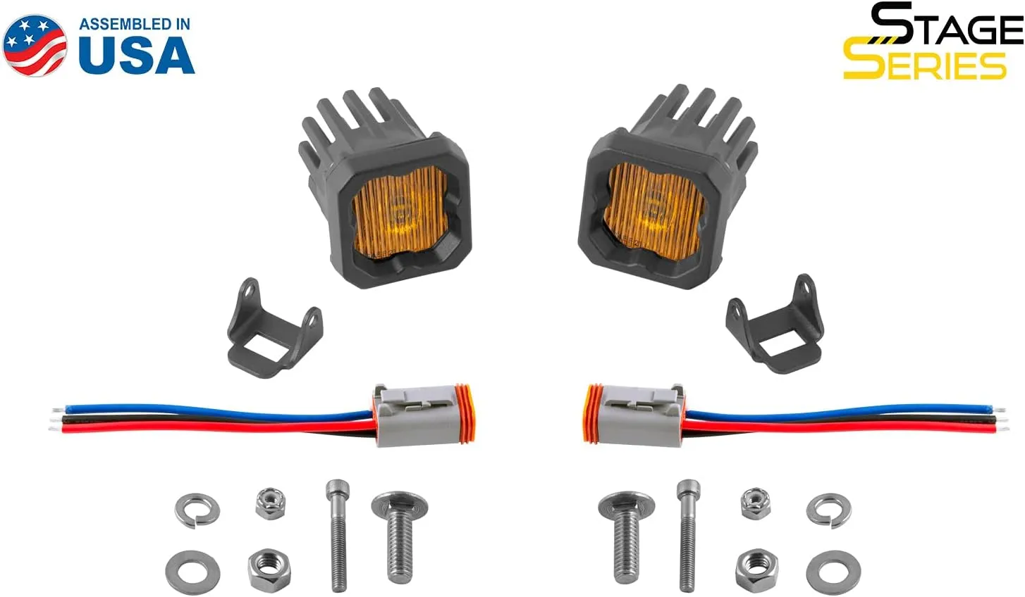 Diode Dynamics SSC1 Yellow SAE/DOT Fog Standard LED Pod (pair), SAE Fog w/Amber Backlight