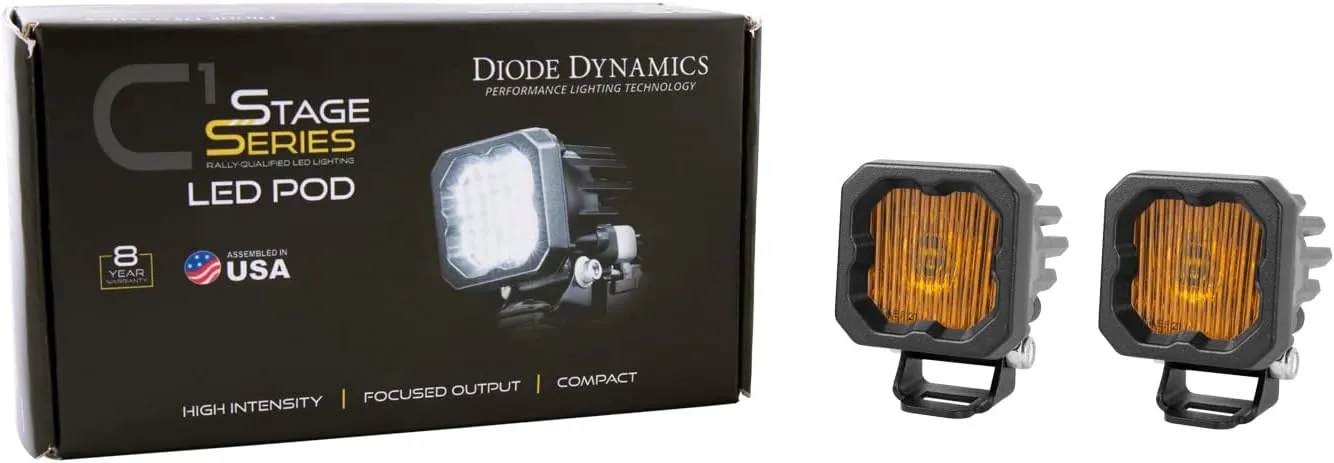 Diode Dynamics SSC1 Yellow SAE/DOT Fog Standard LED Pod (pair), SAE Fog w/Amber Backlight