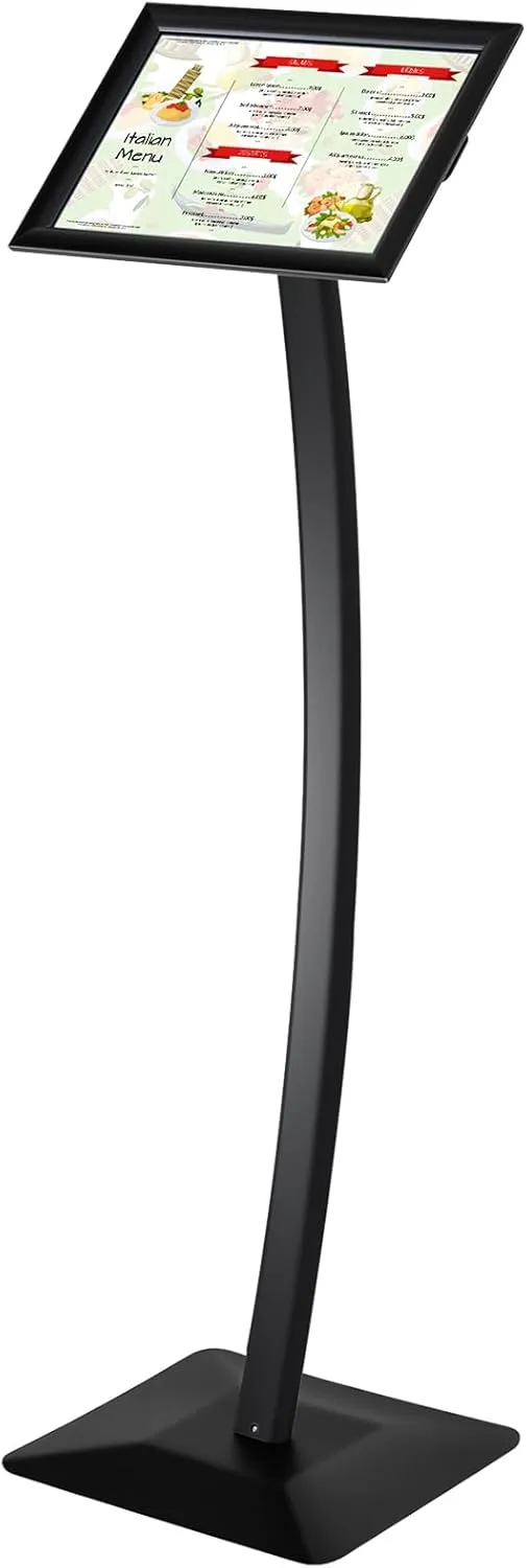 Displays Curved Menu Board Heavy Duty Pedestal Sign Stand Floor Standing Aluminum Alloy Front Loading Easy Open Poster Message Advertisement Restaurant Cafe Hotel (Black,8.5 x 11 Inches)