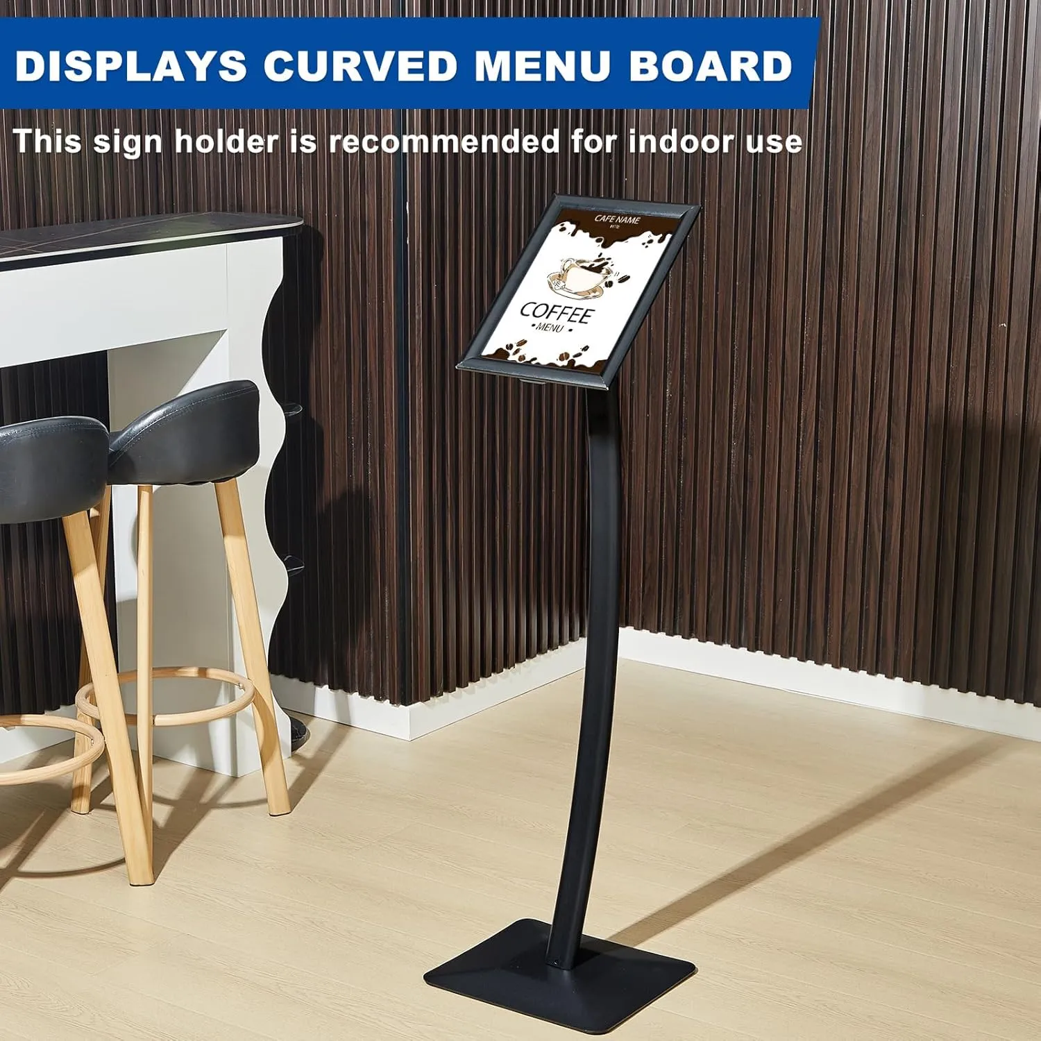 Displays Curved Menu Board Heavy Duty Pedestal Sign Stand Floor Standing Aluminum Alloy Front Loading Easy Open Poster Message Advertisement Restaurant Cafe Hotel (Black,8.5 x 11 Inches)