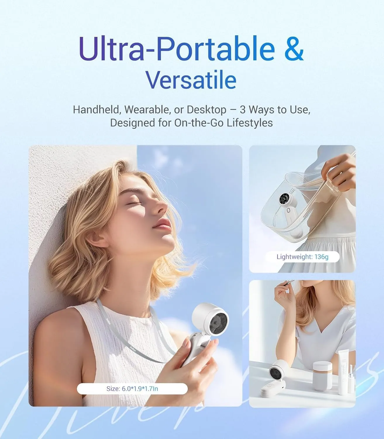 Diveblues iTurbo Portable Handheld Turbo Fan, Mini Foldable Portable Hand Fans, Rechargeable Battery, 5 Gear High Speeds Led Display,12Hrs Cooling Small Fan Travel Essentials Beach Gifts Women