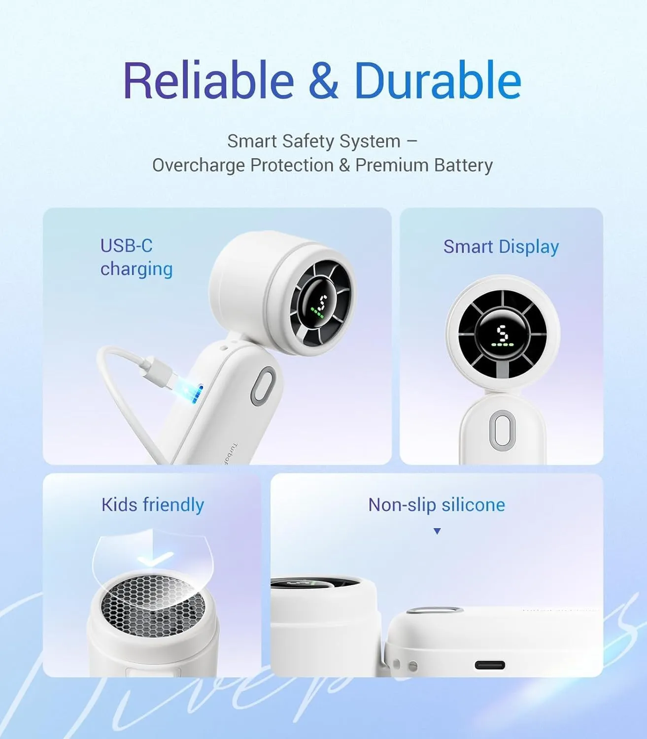 Diveblues iTurbo Portable Handheld Turbo Fan, Mini Foldable Portable Hand Fans, Rechargeable Battery, 5 Gear High Speeds Led Display,12Hrs Cooling Small Fan Travel Essentials Beach Gifts Women