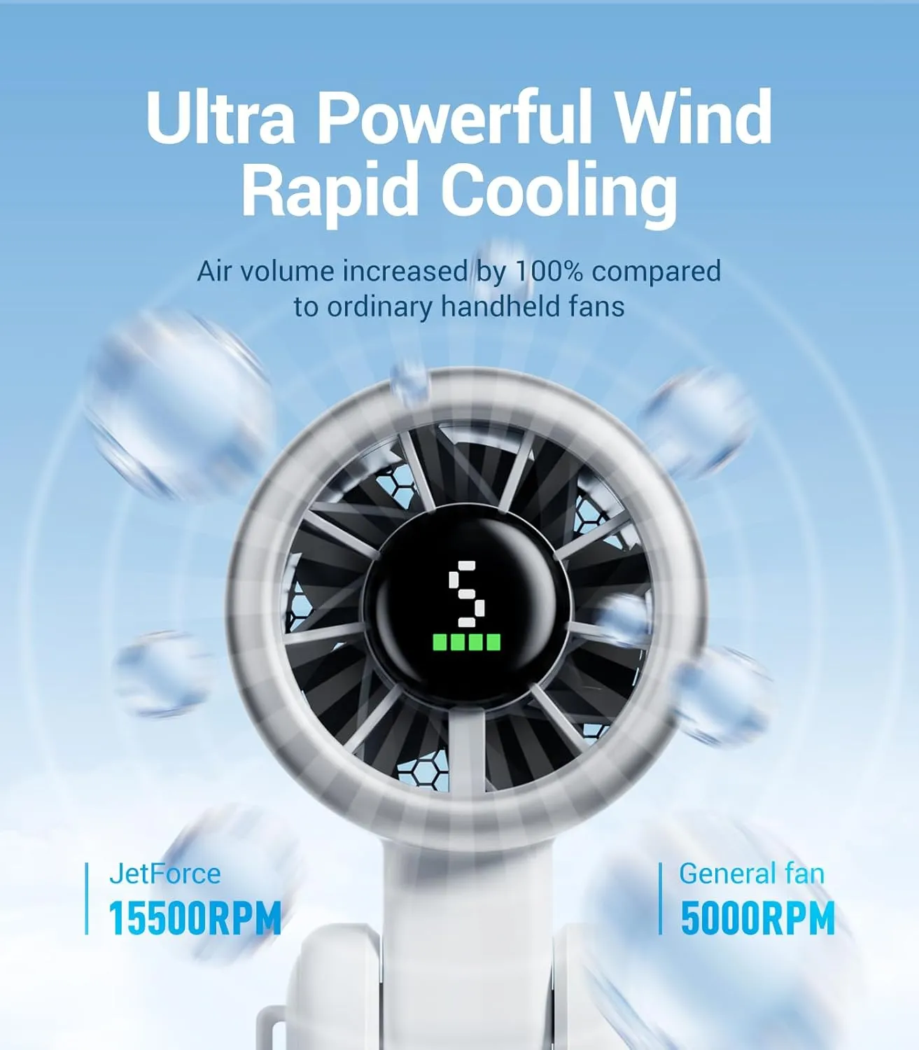 Diveblues Portable Handheld Turbo Fan, 5 Gear Wind, Battery Operated, Up to 12 Working Hours, 3 IN 1 Hand Fan with Air Turbo Tech Cooling Fan for Outdoor Activities, Travel, Working