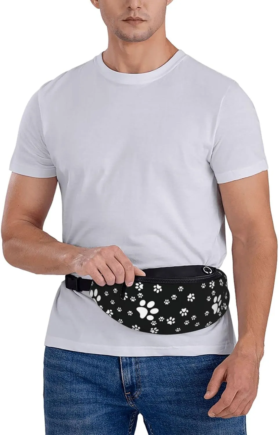 Dog Paw Print Fanny Pack for Women Men,Fashion Waist Pack Belt Bag Crossbody Bag for Traveling Casual Running Cycling
