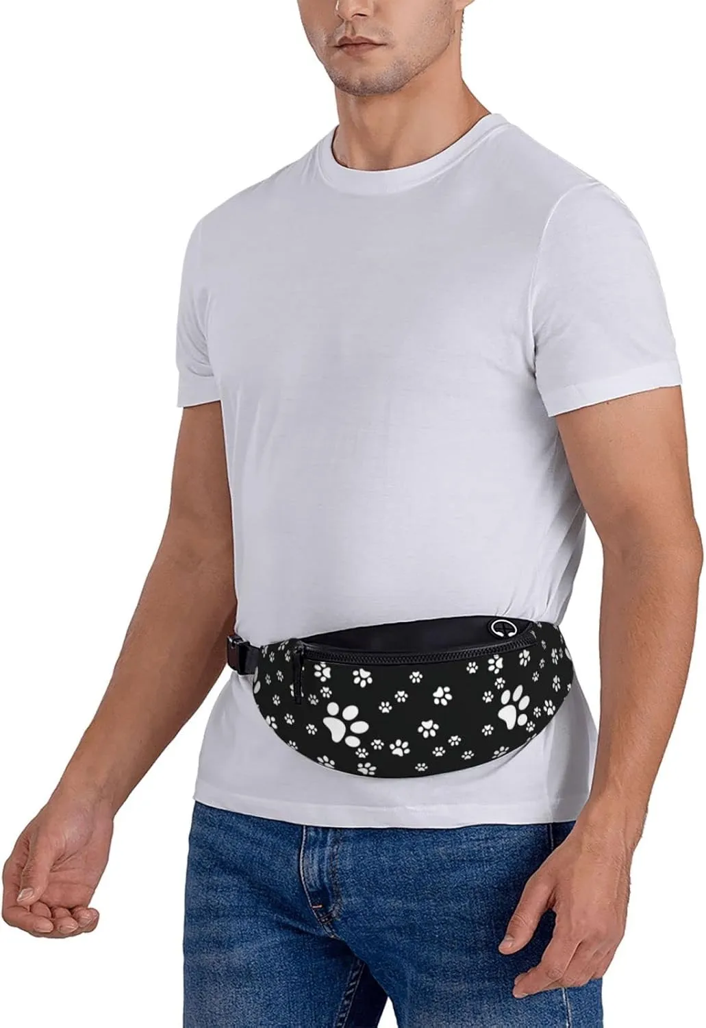 Dog Paw Print Fanny Pack for Women Men,Fashion Waist Pack Belt Bag Crossbody Bag for Traveling Casual Running Cycling
