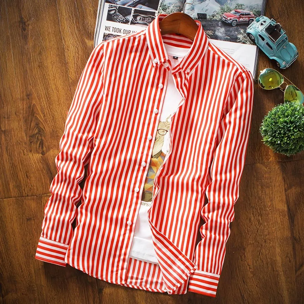 DOKKIA Women's Tops Blouses Long Sleeve Vertical Striped Button Down Work Dress Shirt