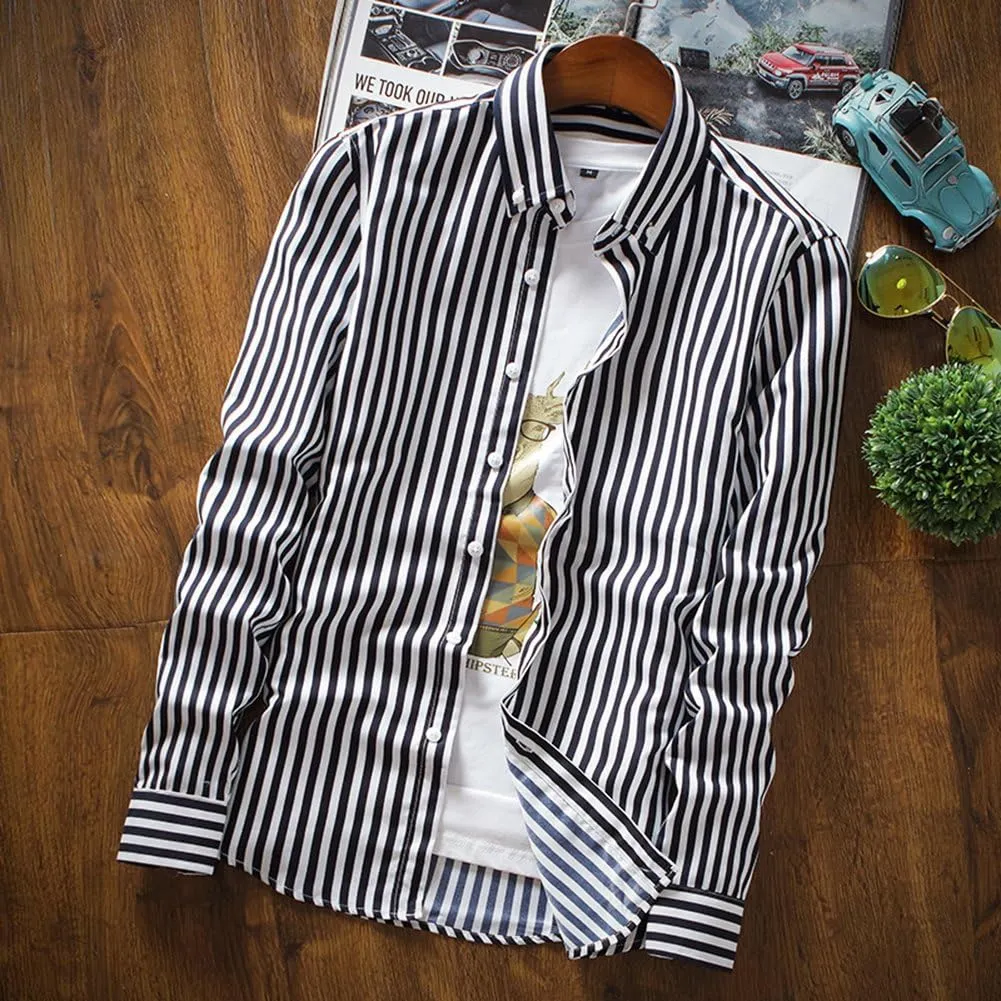 DOKKIA Women's Tops Blouses Long Sleeve Vertical Striped Button Down Work Dress Shirt