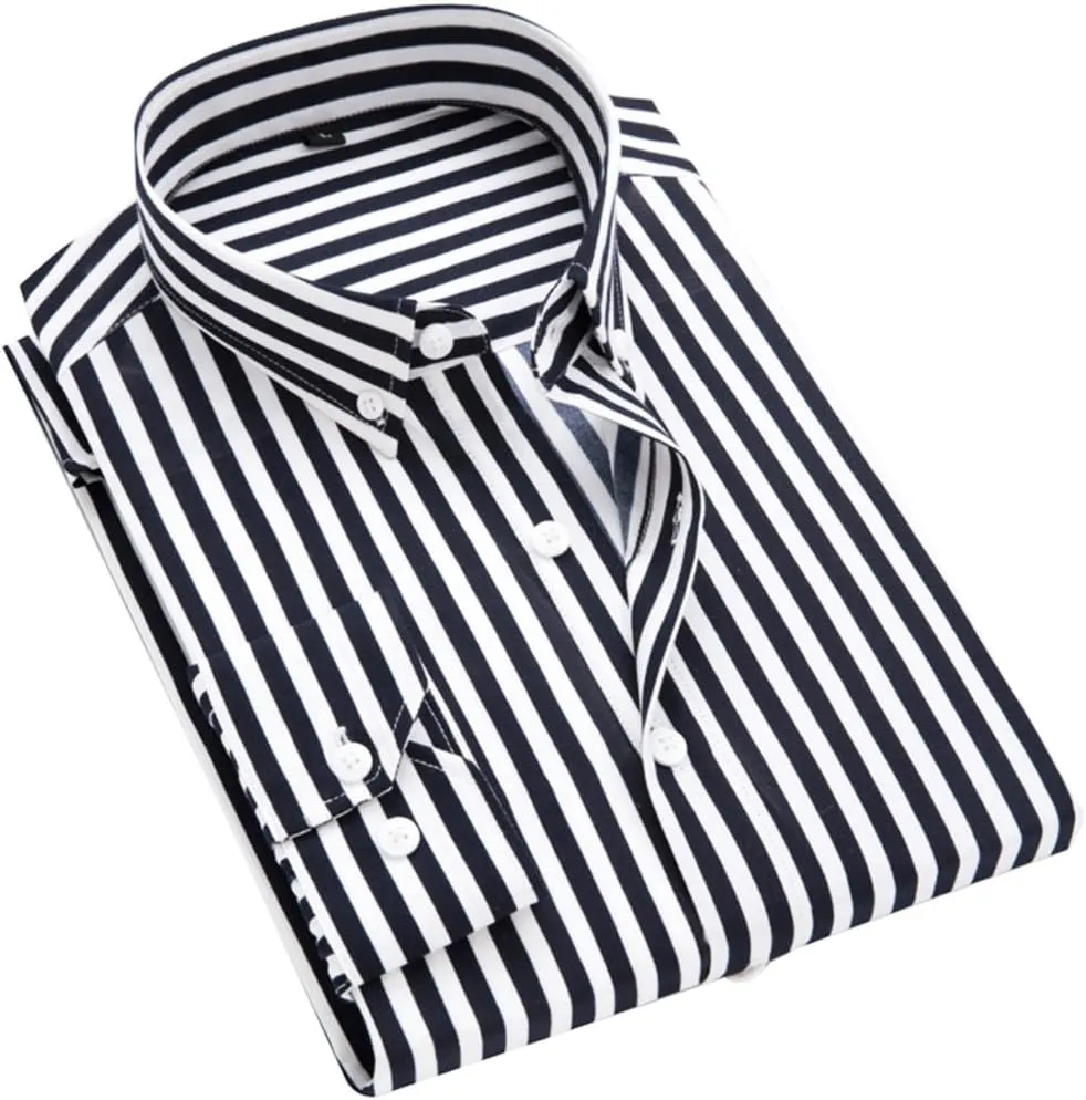 DOKKIA Women's Tops Blouses Long Sleeve Vertical Striped Button Down Work Dress Shirt