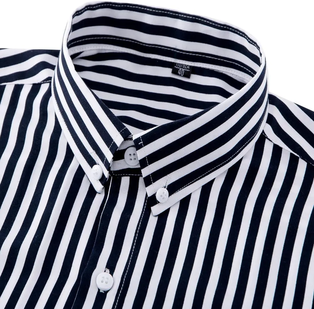 DOKKIA Women's Tops Blouses Long Sleeve Vertical Striped Button Down Work Dress Shirt