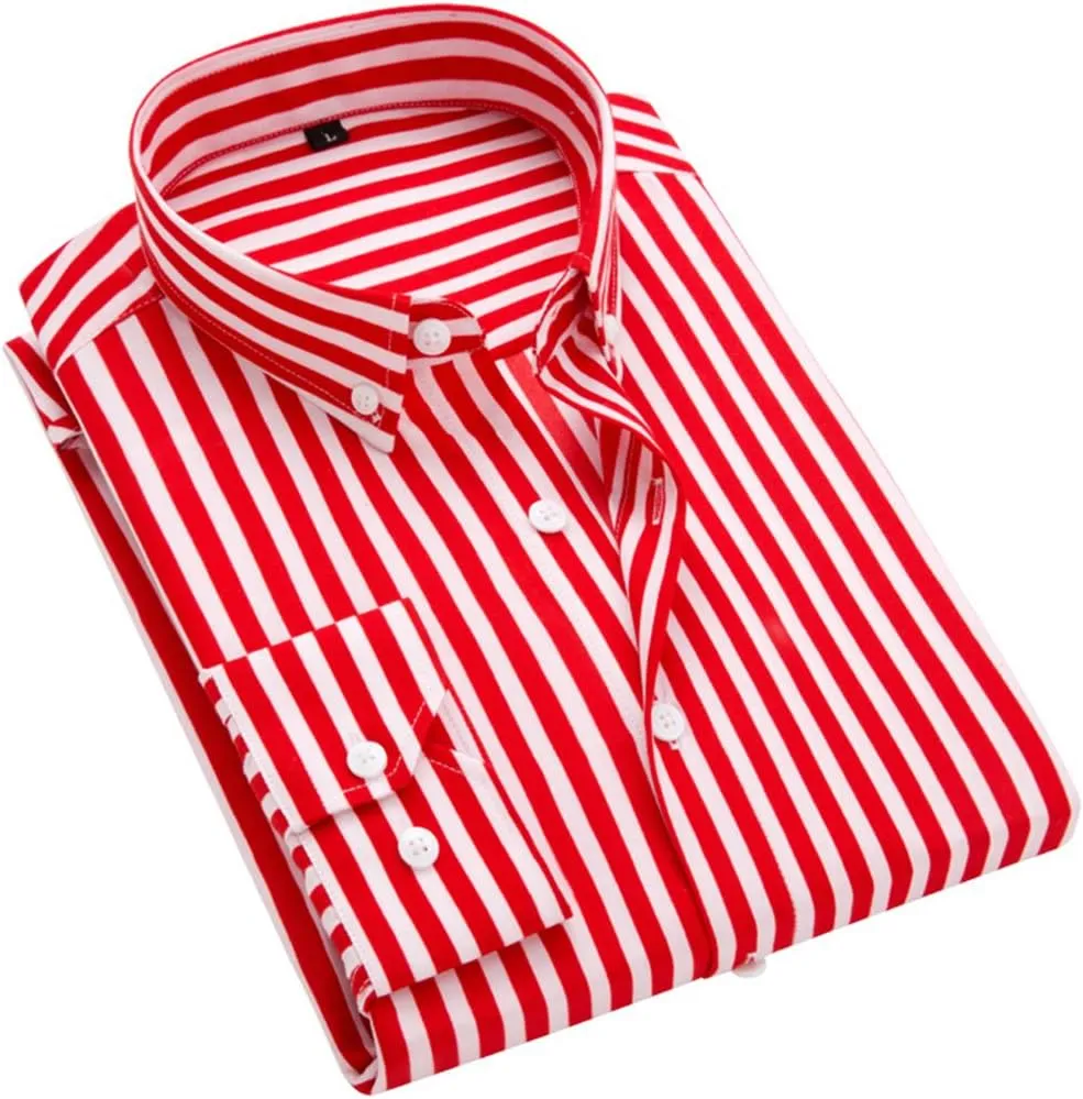DOKKIA Women's Tops Blouses Long Sleeve Vertical Striped Button Down Work Dress Shirt