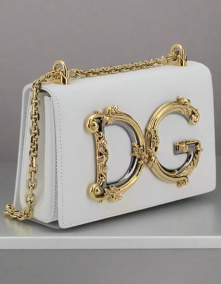 Dolce & Gabbana white leather LOGOED SHOULDER BAG