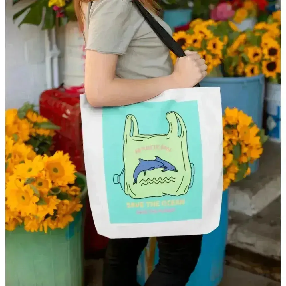 Dolphin Tote Bag - Eco-Friendly Polyester Shopper 16"