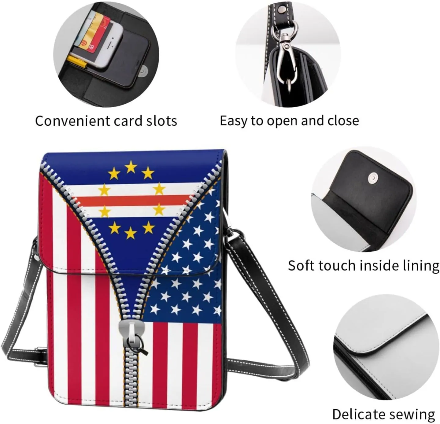 Dominican Republic America Flag Printed Zipper Small Crossbody Purse Cell Phone Bag for Women