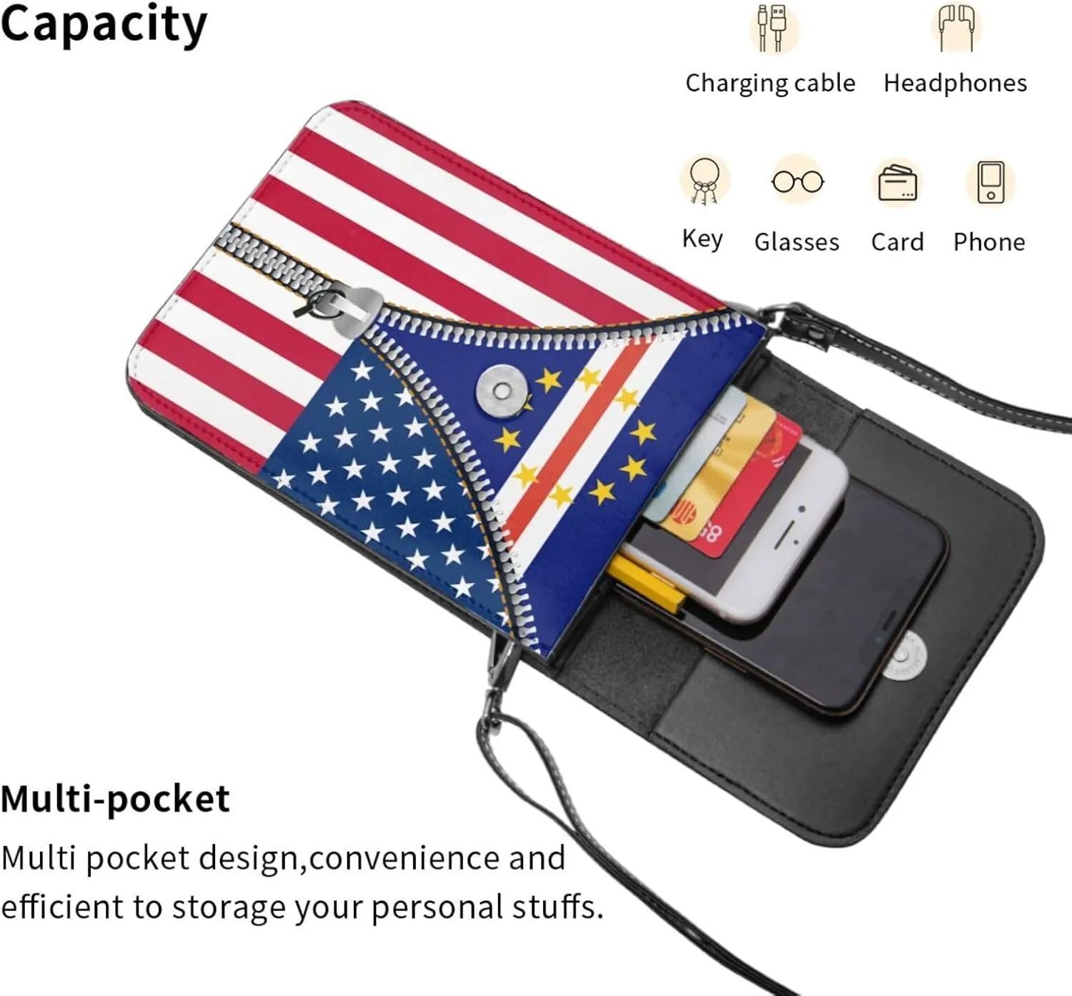 Dominican Republic America Flag Printed Zipper Small Crossbody Purse Cell Phone Bag for Women