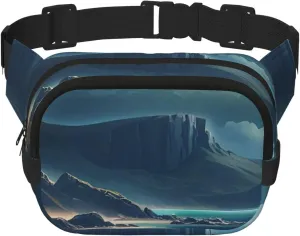 Double Layer Waist Bag for Men & Women,Adjustable Waterproof Running Belt,Multi-Functional Fanny Pack with Enigmatic Shores Print for Travel,Hiking,Fitness