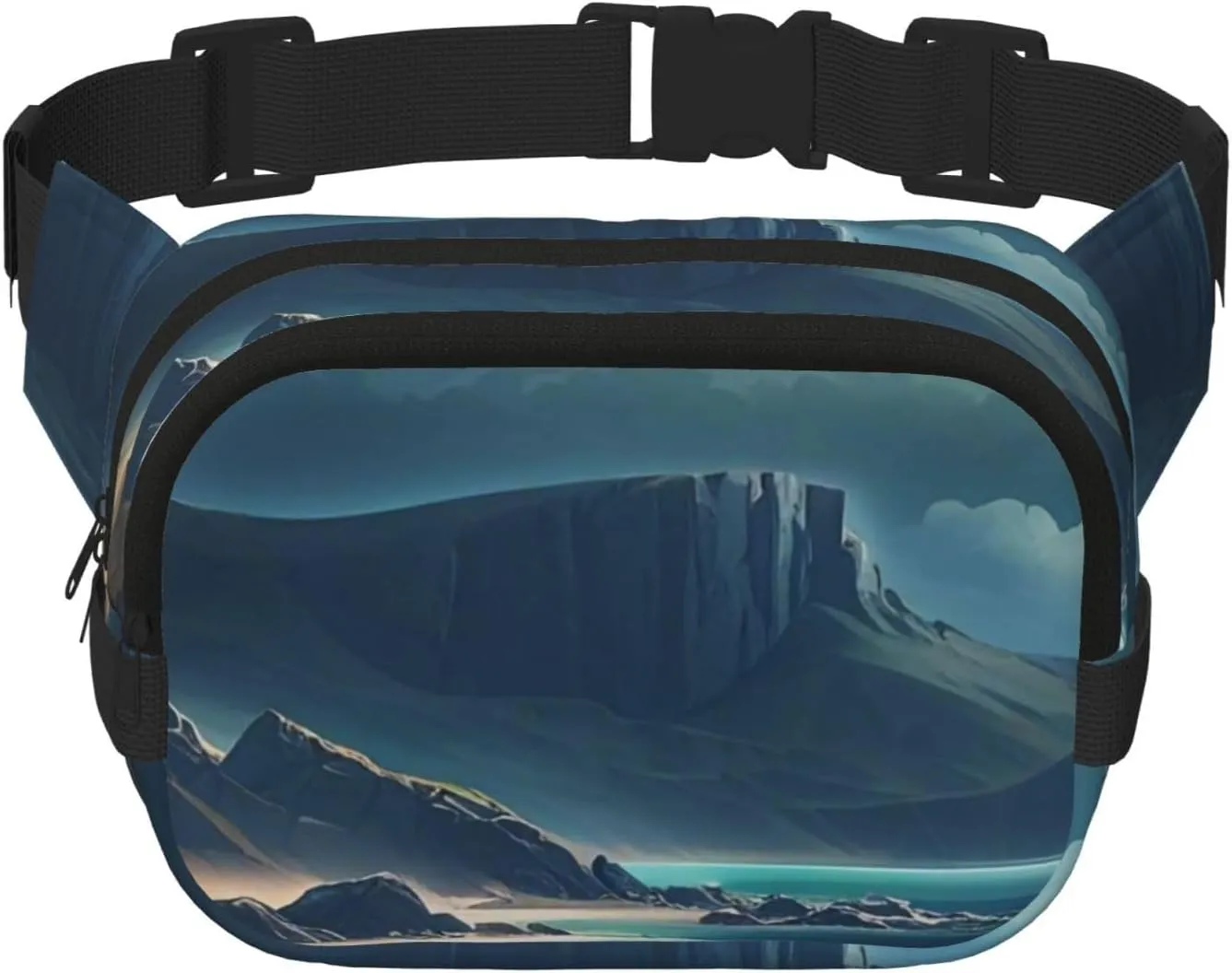 Double Layer Waist Bag for Men & Women,Adjustable Waterproof Running Belt,Multi-Functional Fanny Pack with Enigmatic Shores Print for Travel,Hiking,Fitness