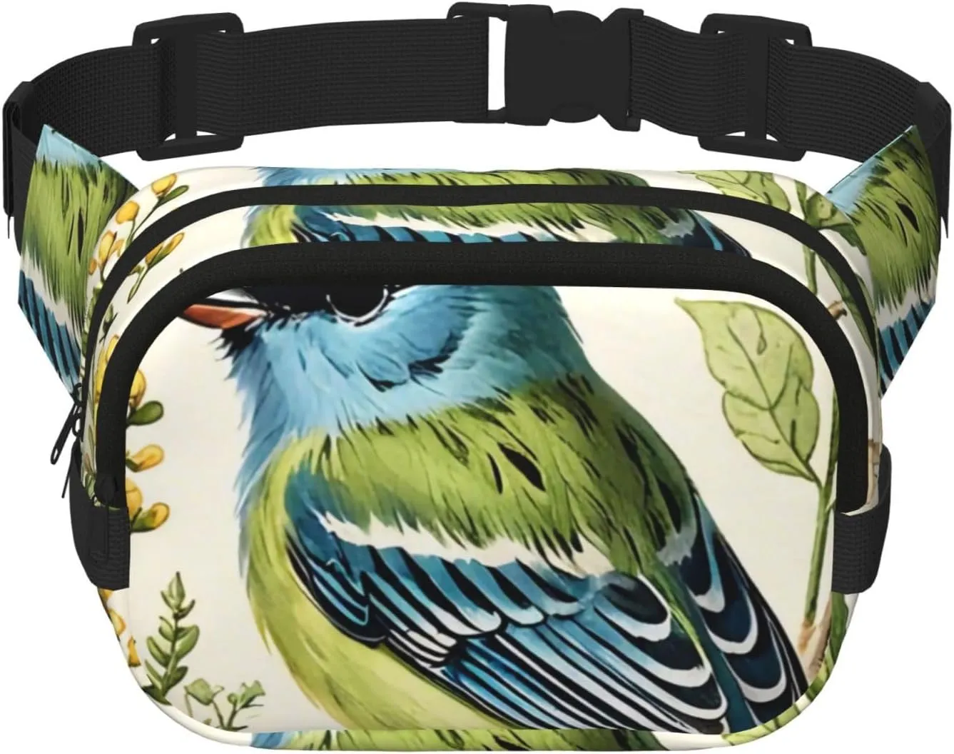Double Layer Waist Bag for Men & Women,Adjustable Waterproof Running Belt,Multi-Functional Fanny Pack with Melodious Songbird Print for Travel,Hiking,Fitness