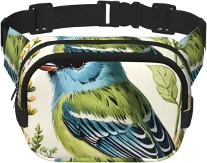 Double Layer Waist Bag for Men & Women,Adjustable Waterproof Running Belt,Multi-Functional Fanny Pack with Melodious Songbird Print for Travel,Hiking,Fitness