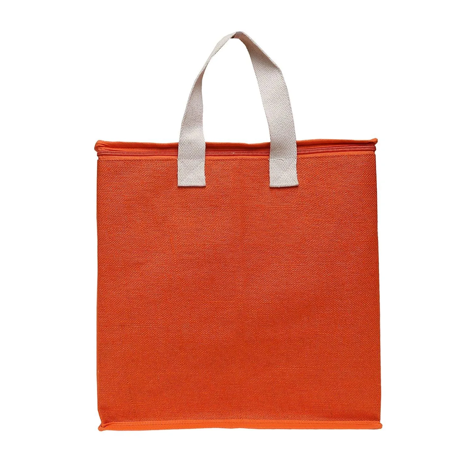 DOUBLE R BAGS Jute Shopping bags with Dual Zippers Pack of 2 (Orange)