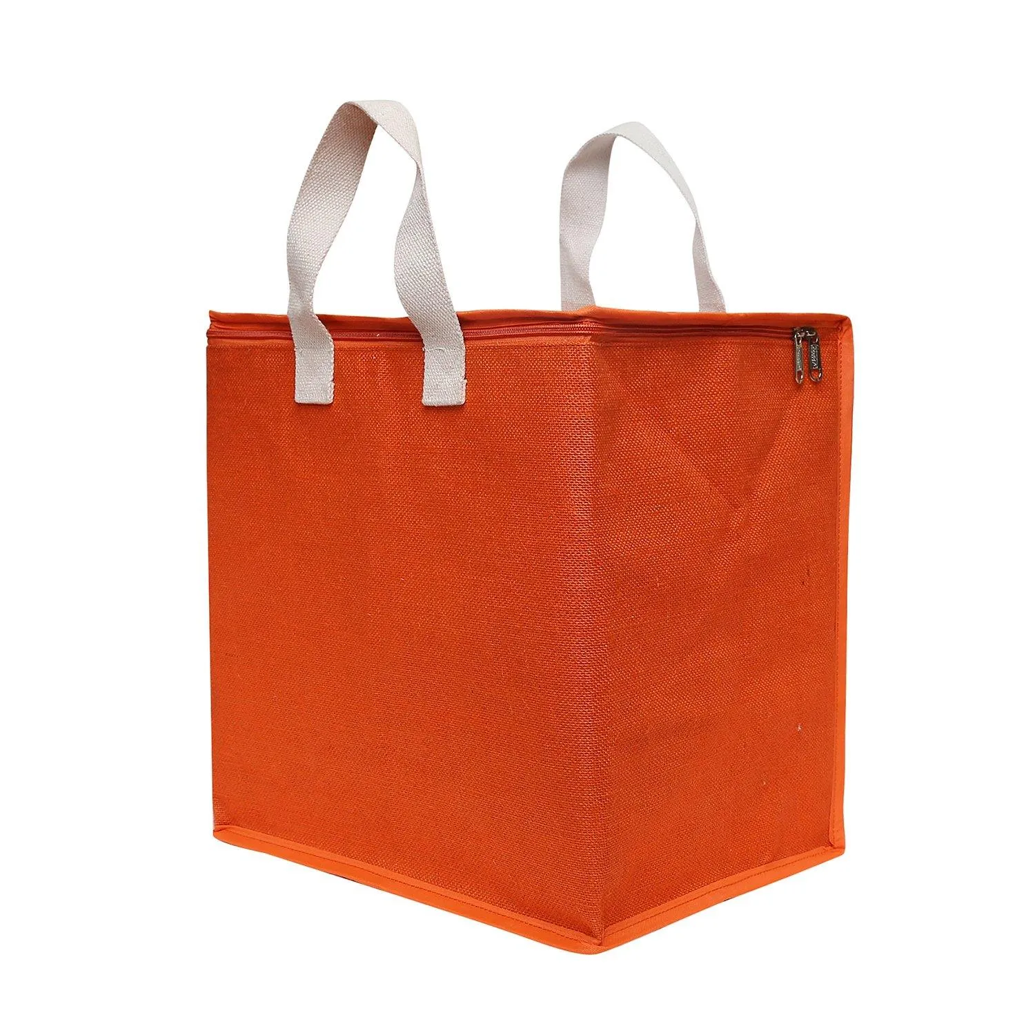 DOUBLE R BAGS Jute Shopping bags with Dual Zippers Pack of 2 (Orange)
