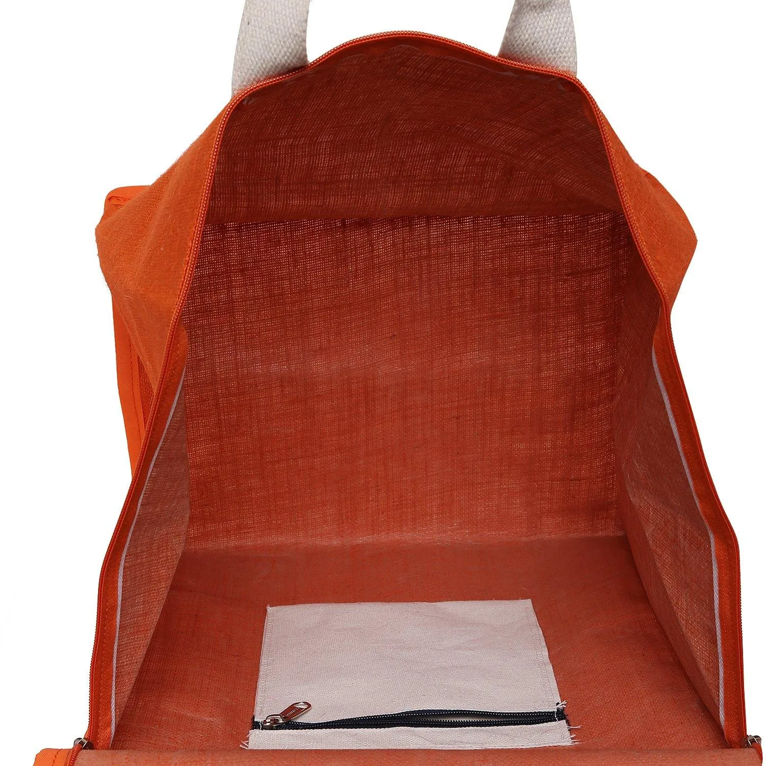 DOUBLE R BAGS Jute Shopping bags with Dual Zippers Pack of 2 (Orange)
