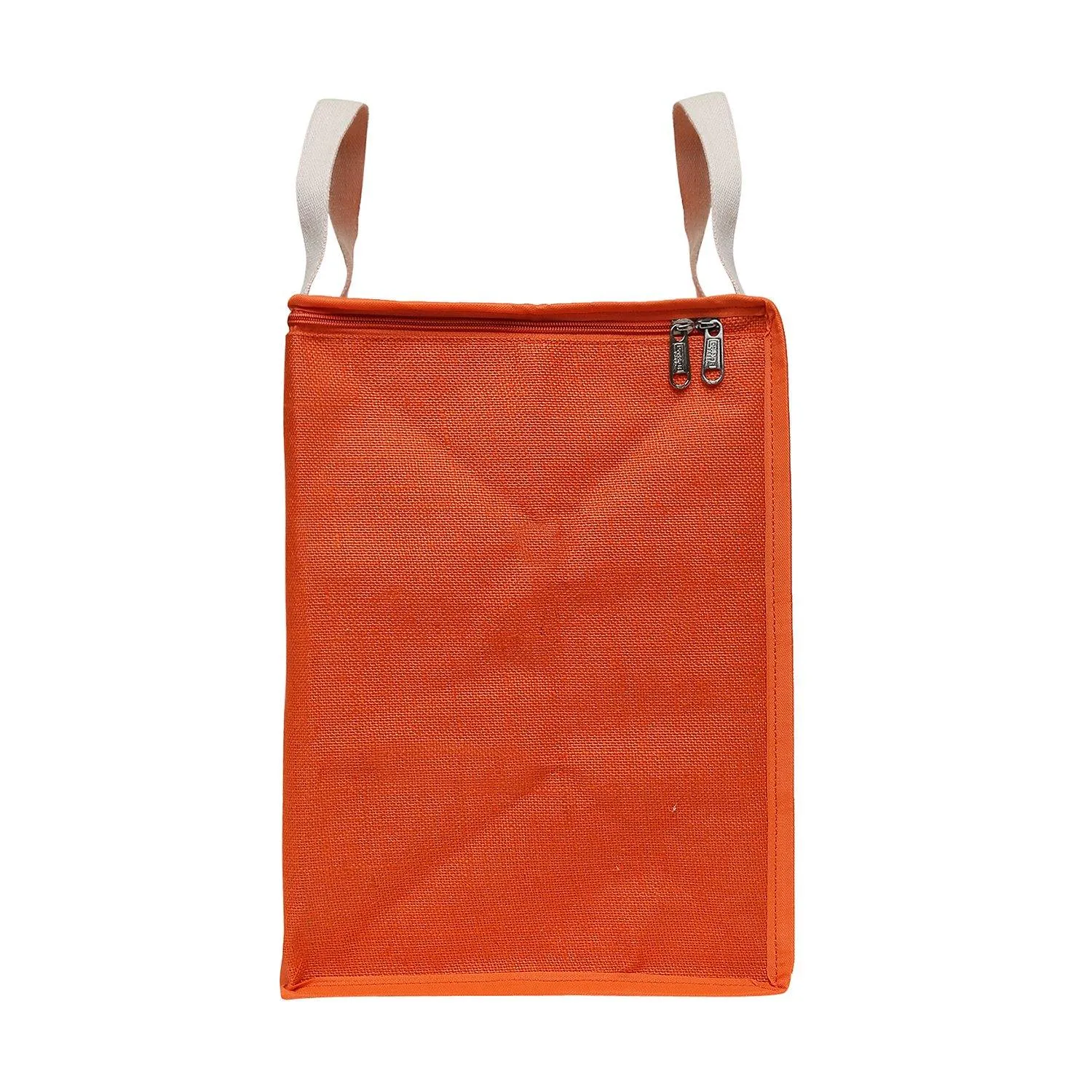 DOUBLE R BAGS Jute Shopping bags with Dual Zippers Pack of 2 (Orange)