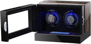 Double Watch Winder Wooden Display Case Box Self-Winding Mechanical Watch Display Storage with Blue LED Light LCD Display Quiet Motor Watch Winder Display Watch Box Case Watch Storage