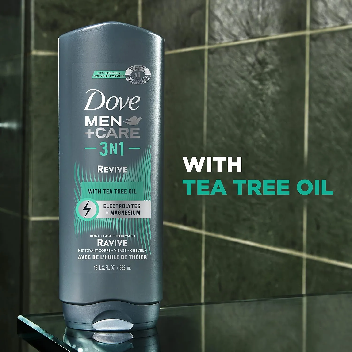 DOVE MEN   CARE Post-Workout Body Wash 3N1 Revive 4 Count For Men With Tea Tree Oil, 18 oz